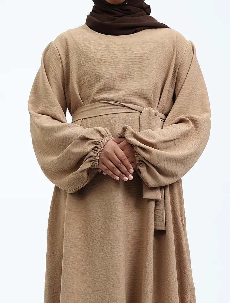 Camel Linen Feel Essential Girls Abaya